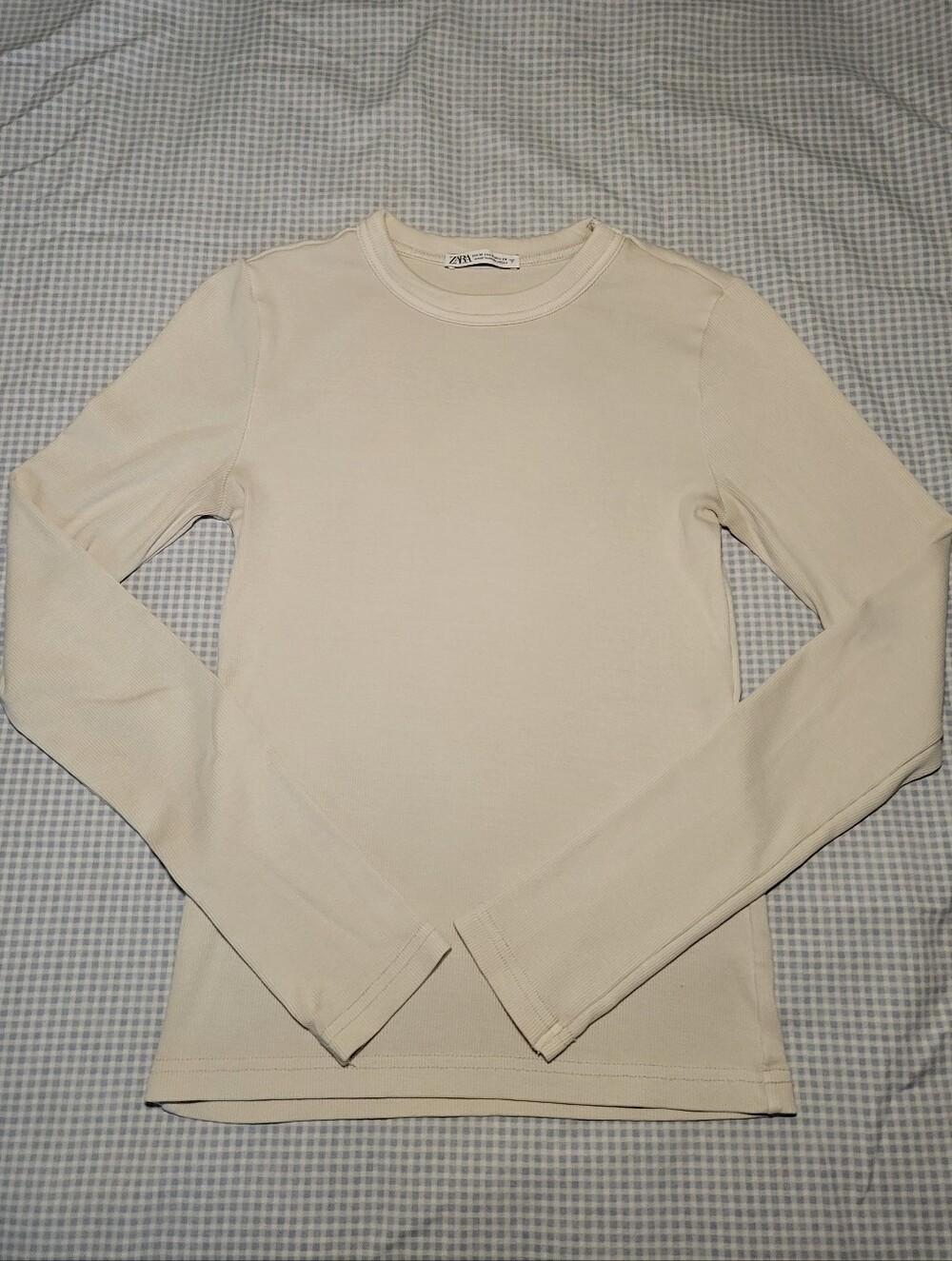 Zara Cream Ribbed Crewneck Sweater